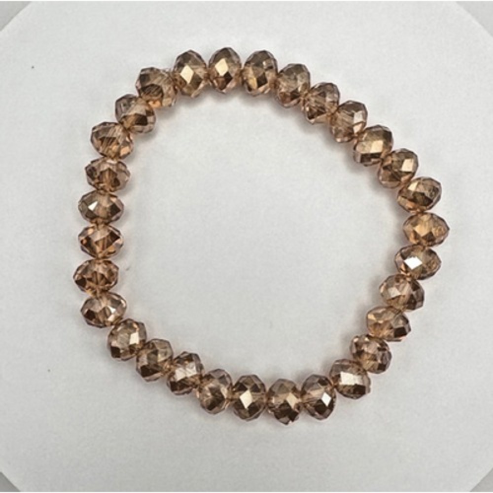 Vintage 90s Gold Tone Champagne Beaded Stretch Bracelet Faceted Classic Jewelry